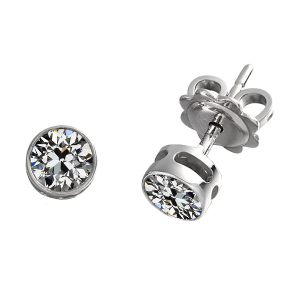 Diamante Fine Cuscino Antico Orecchini a Lobo in Oro Bianco 14K – vista principale