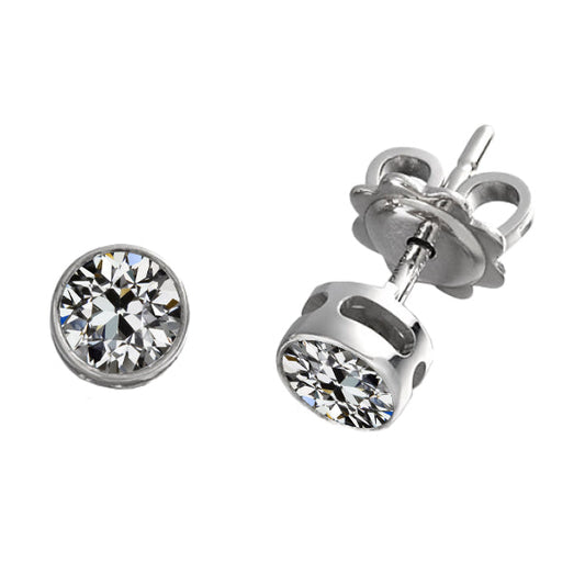 Diamante Fine Cuscino Antico Orecchini a Lobo in Oro Bianco 14K – vista principale
