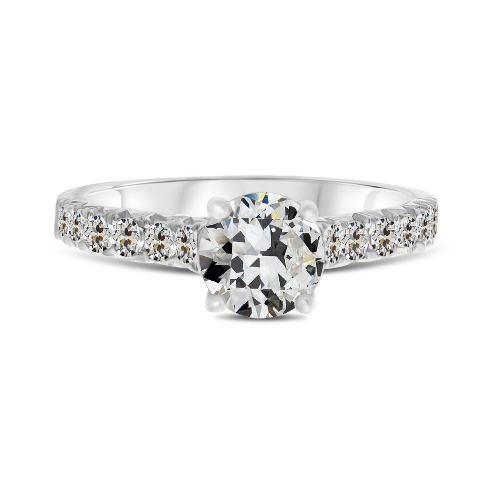 Cuscino Antico Diamante Fine anello in Oro Bianco 14K – vista principale