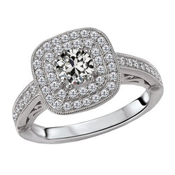 Cuscino Antico Brillante Anello con Pavé Halo in Oro 14 Carati