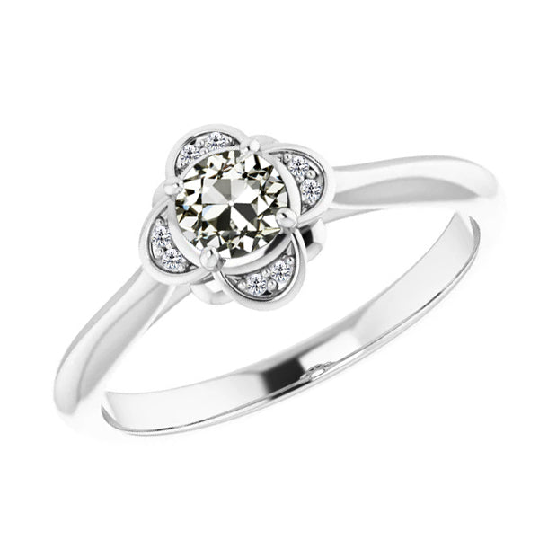 Brillante Taglio Old Mine Anello di Fidanzamento Halo in Oro Bianco 14K – vista principale