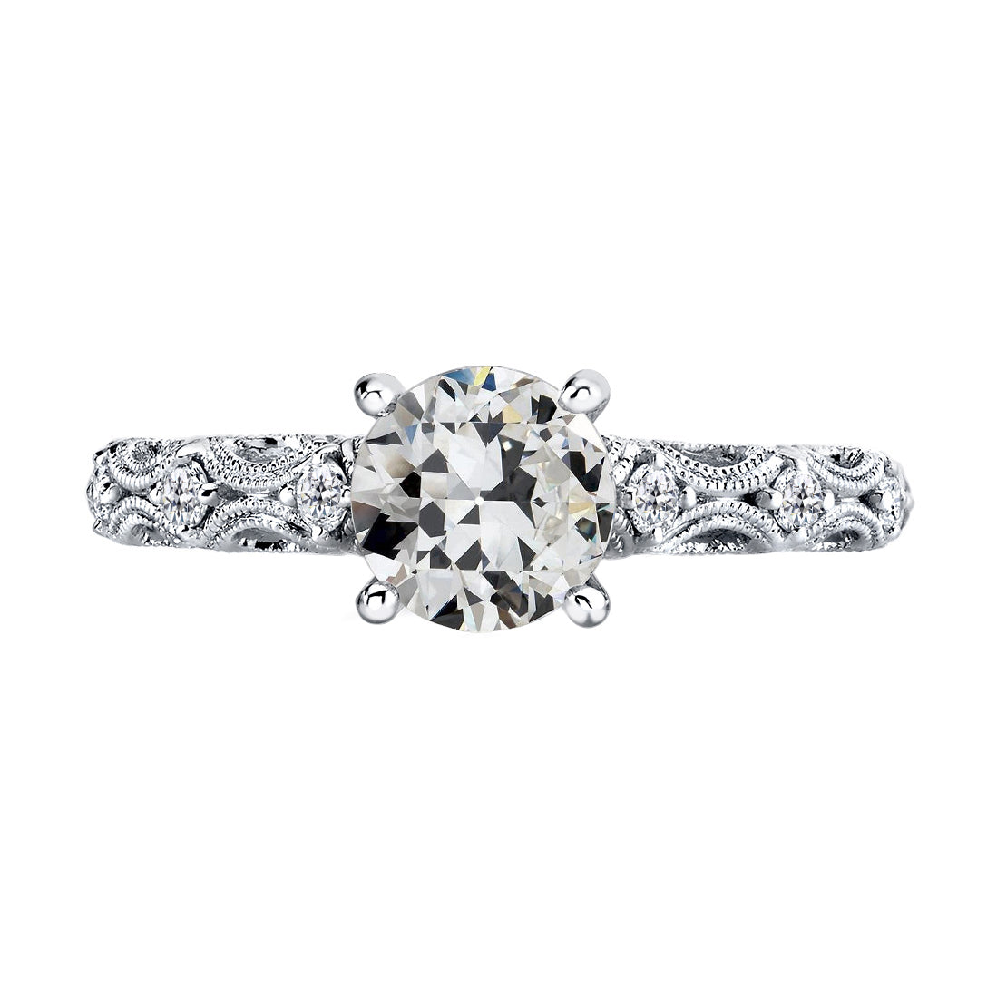 Diamante Cuscino Antico Anello Solitario con Accenti in Oro Bianco 14K – vista principale