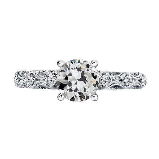 Diamante Cuscino Antico Anello Solitario con Accenti in Oro Bianco 14K – vista principale