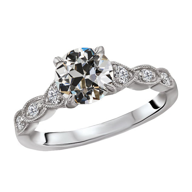 Cuscino Antico Brillante anello in Oro 14 Carati Bianco – vista principale