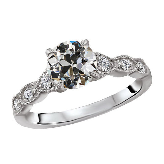 Cuscino Antico Brillante anello in Oro 14 Carati Bianco – vista principale