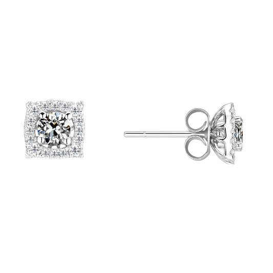 Diamante Cuscino Antico Orecchini in Oro Bianco 14K – vista principale