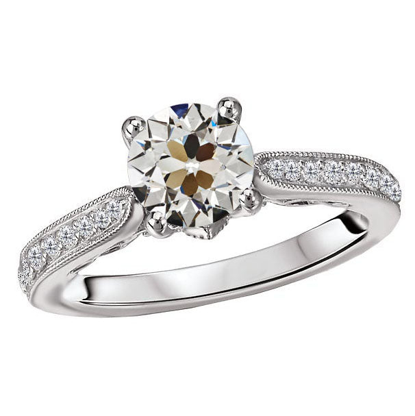 Cuscino Antico Diamante Fine anello in Oro 14 Carati Bianco – vista principale