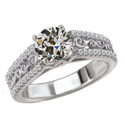 Diamante Vintage Anello di Proposta 2 carati in Oro Bianco 14K
