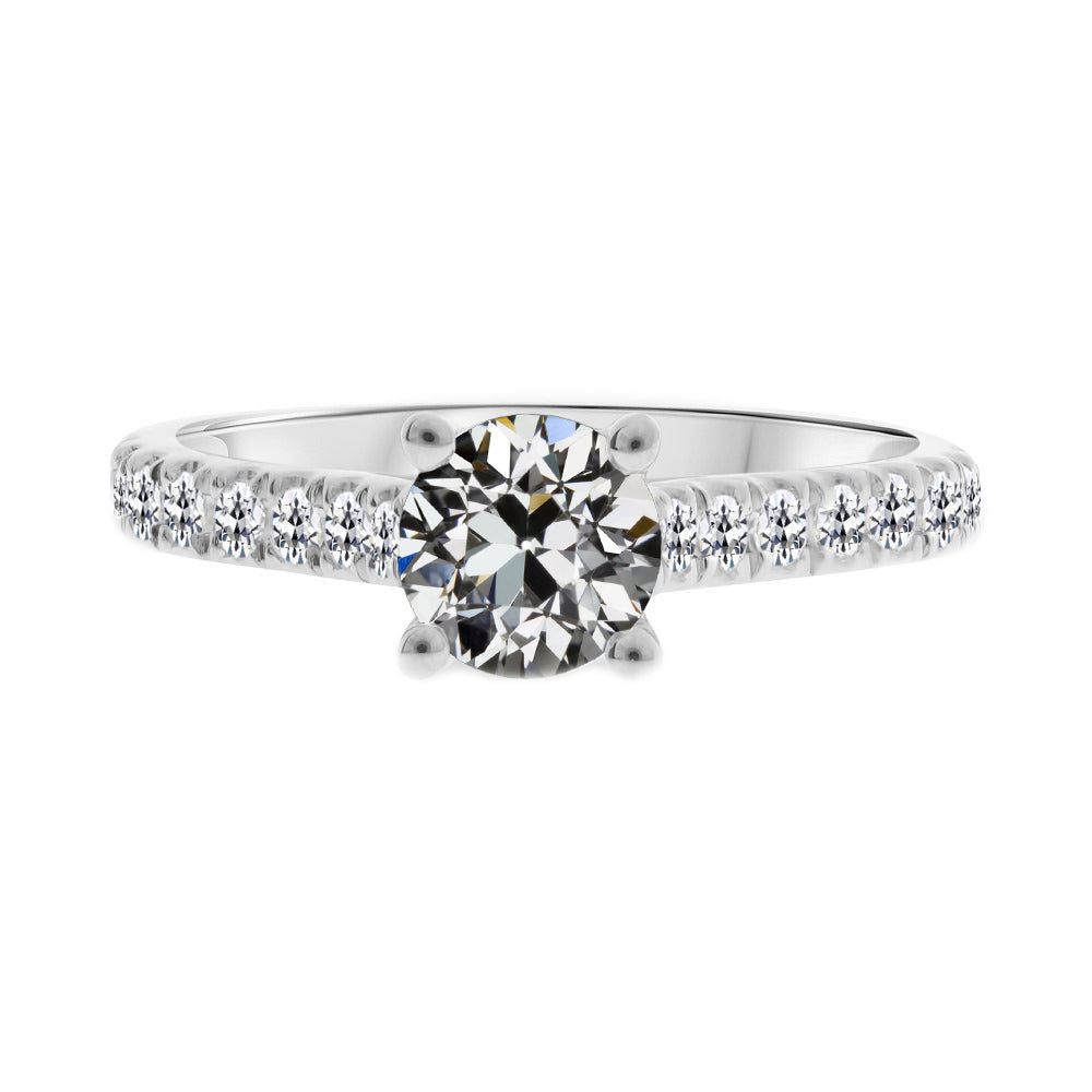 Anello Solitario con Accenti Oro 14 Carati Bianco con Diamante Fine – vista principale