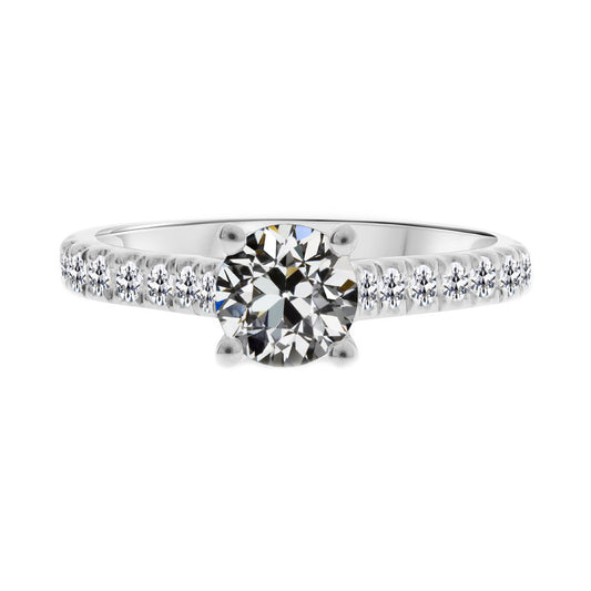 Anello Solitario con Accenti Oro 14 Carati Bianco con Diamante Fine – vista principale