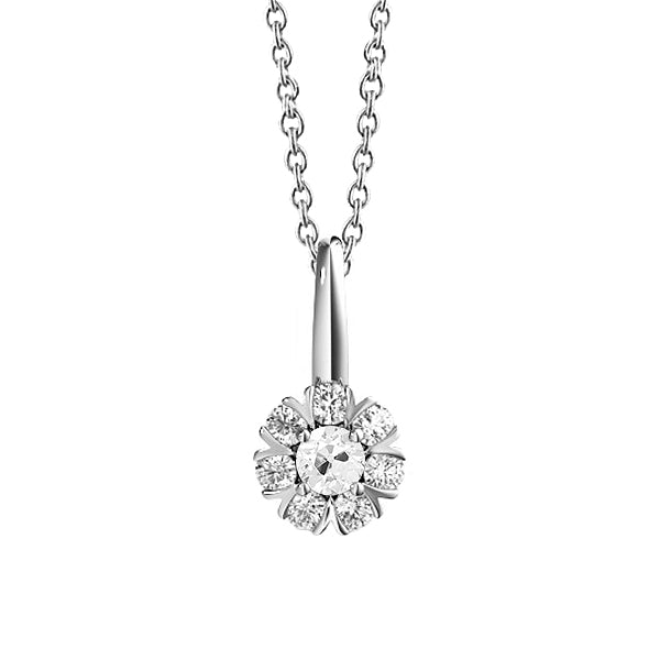 Diamante Taglio Old Mine Pendente a Goccia in Oro 14 Carati Bianco – vista principale