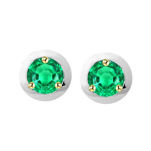 Smeraldo Taglio Brillante Gemstone Earring in Oro Bicolore 14K – vista principale