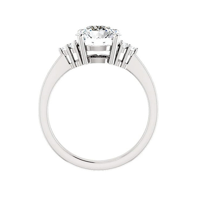 Diamante Fine Cuscino Antico Anello Solitario con Accenti in Oro Bianco 14K – vista laterale