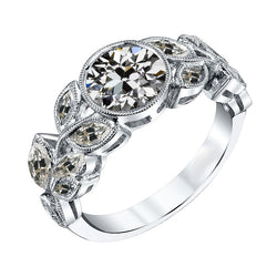 Oro Bianco 14K Milgrain Diamante Anello di Proposta 2 carati
