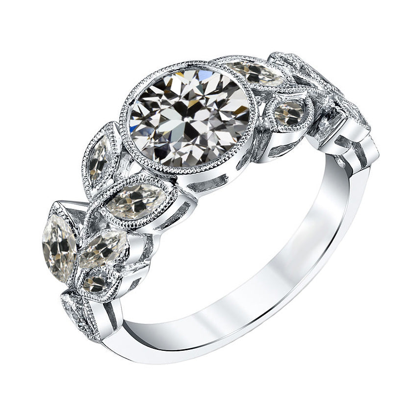 Diamante Taglio Old Mine Anello di Proposta in Oro Bianco 14K – vista principale