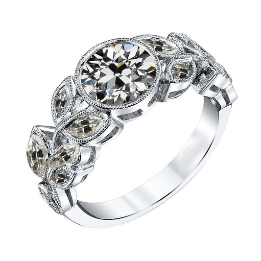 Diamante Taglio Old Mine Anello di Proposta in Oro Bianco 14K – vista principale