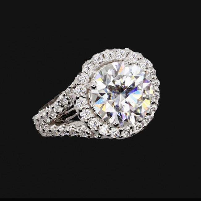 Brillante Anello con Pavé Halo 2,50 carati Oro 14 Carati Bianco – vista laterale