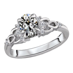 Oro 14 Carati Bianco Taglio Old Mine Diamante Fine Anniversary