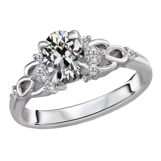 Taglio Old Mine Diamante Fine anello in Oro 14 Carati Bianco – vista principale