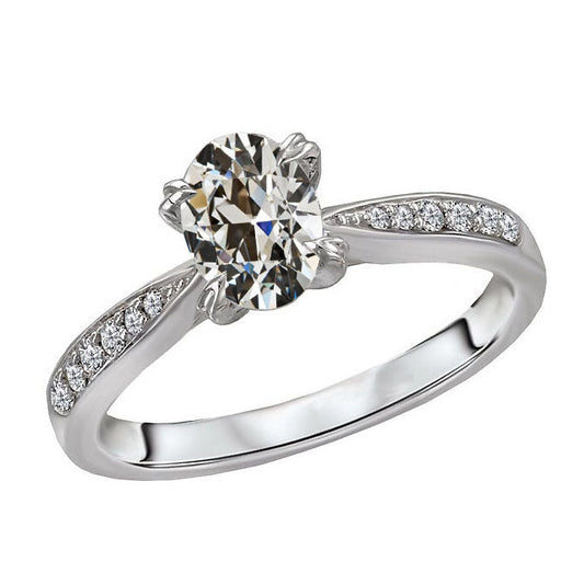 Taglio Old Mine Diamante Fine anello in Oro Bianco 14K – vista principale
