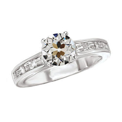 Diamante Fine Cuscino Antico Anello Solitario con Accenti 2