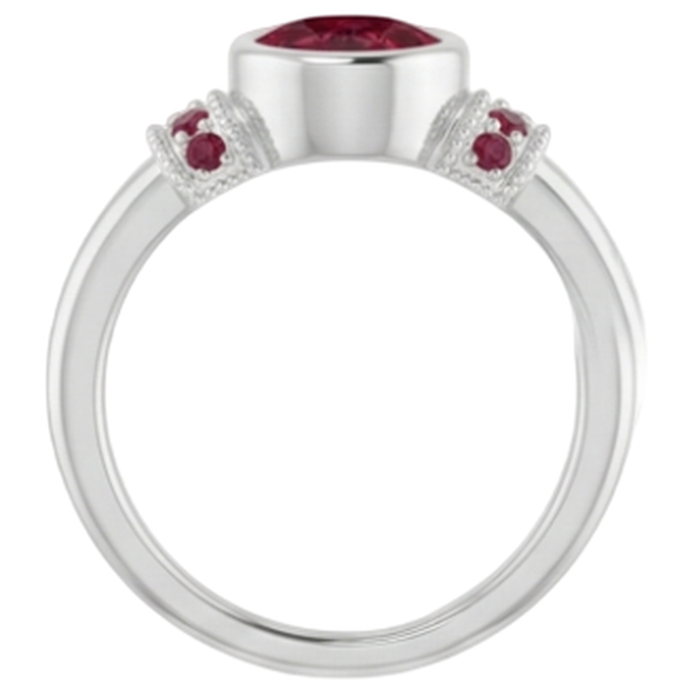 Rubino Milgrain da 1 carato con anello in oro bianco 14K da donna con montatura di gioielli