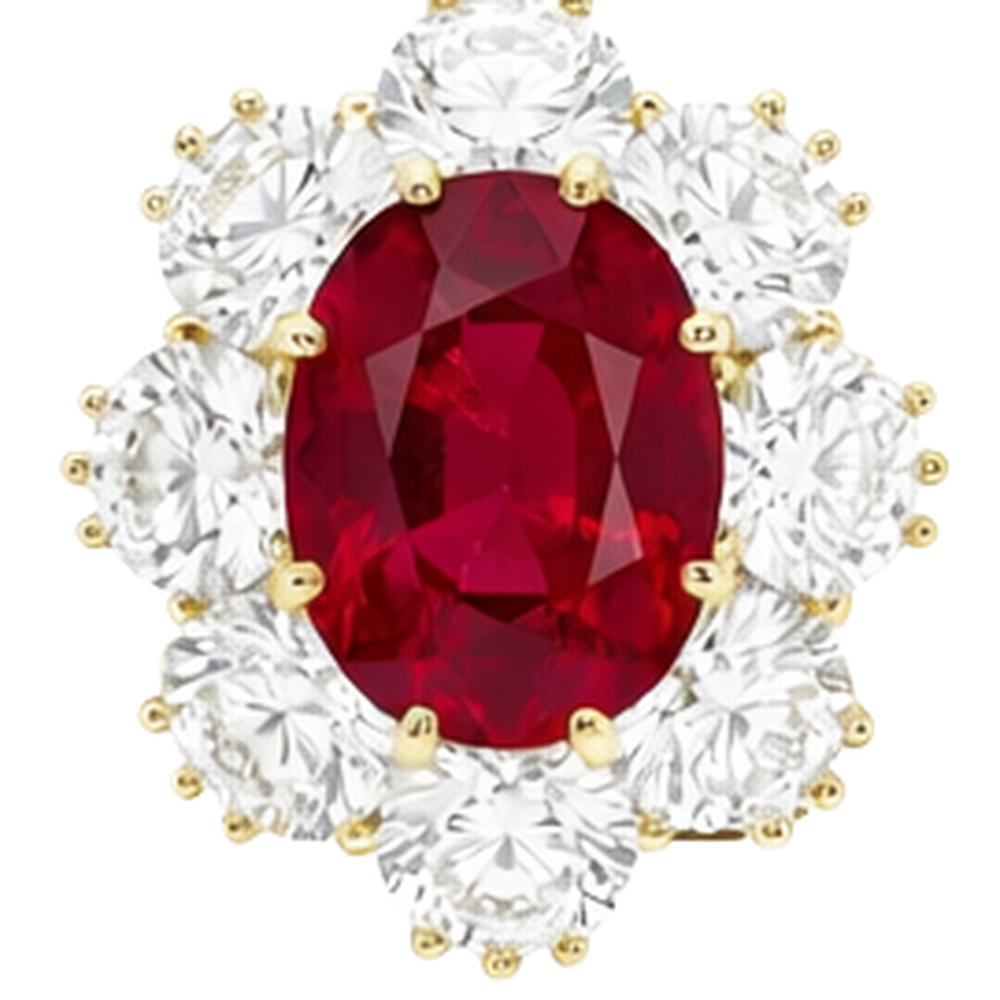 Rubino rosso con diamanti 3 carati Anello di fidanzamento in oro giallo 14K