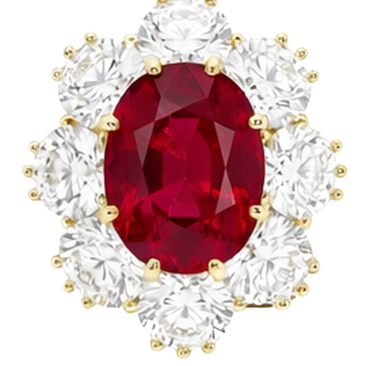 Rubino rosso con diamanti 3 carati Anello di fidanzamento in oro giallo 14K