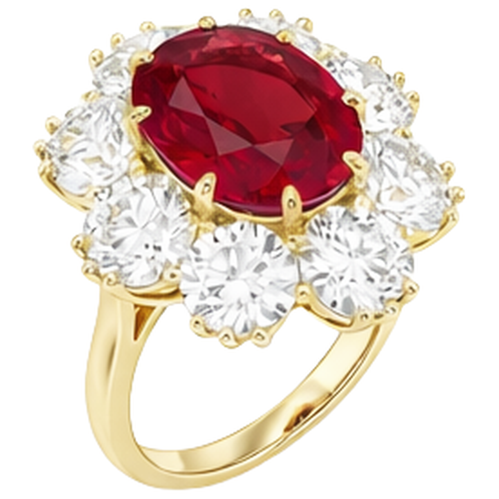 Rubino rosso con diamanti 3 carati Anello di fidanzamento in oro giallo 14K