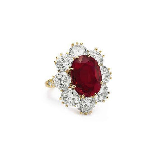 Rubino rosso con diamanti 3 carati Anello di fidanzamento in oro giallo 14 carati - harrychadent.it