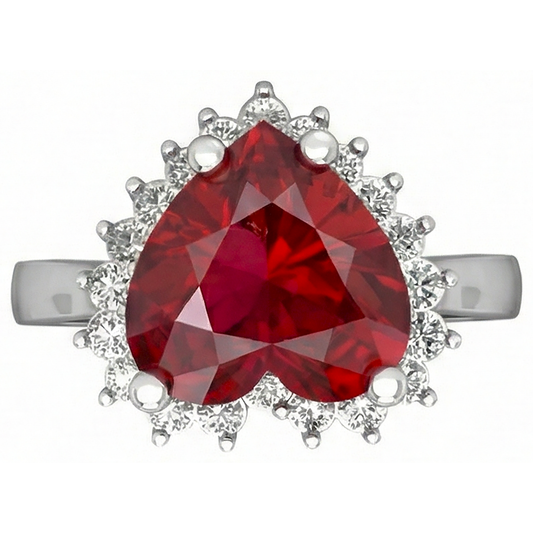 Rubino rosso taglio cuore e anello di diamanti 7,50 carati gioielli in oro bianco 14K
