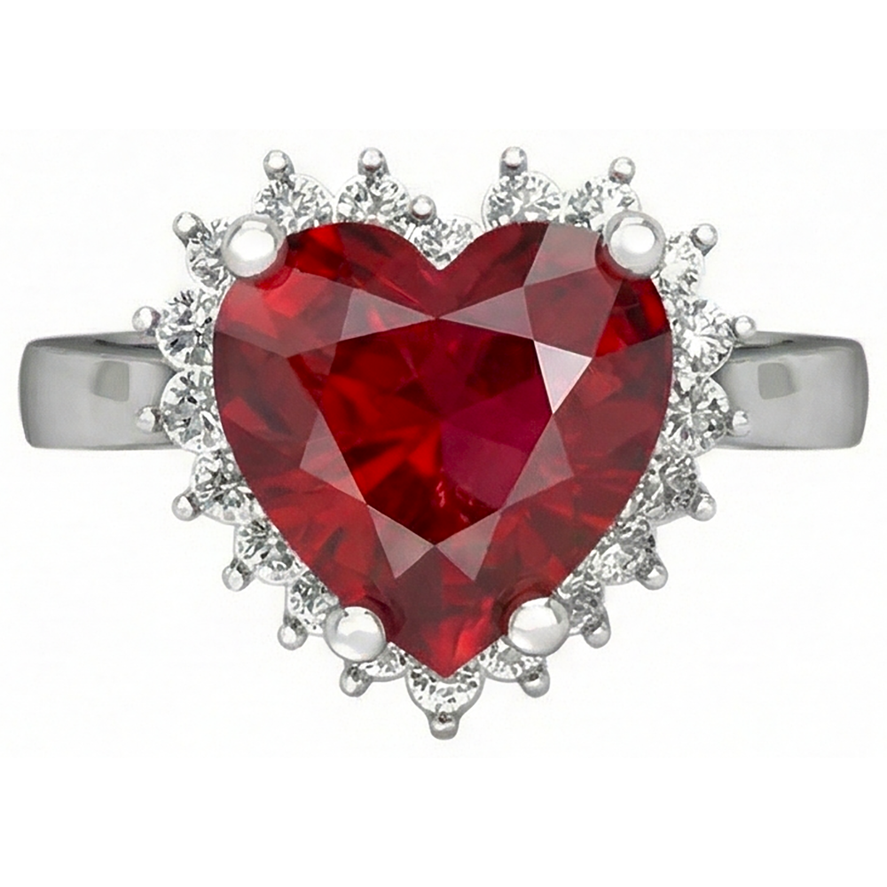 Rubino rosso taglio cuore e anello di diamanti 7,50 carati gioielli in oro bianco 14K