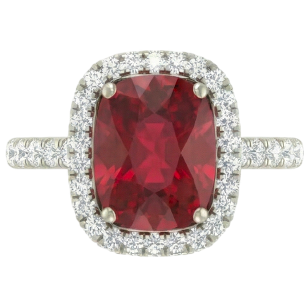 Rubino rosso taglio cuscino con anello di diamanti 10,75 carati gioielli in oro bianco