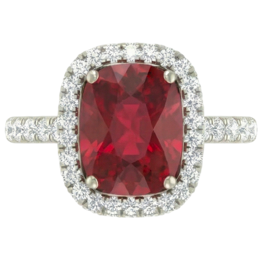 Rubino rosso taglio cuscino con anello di diamanti 10,75 carati gioielli in oro bianco