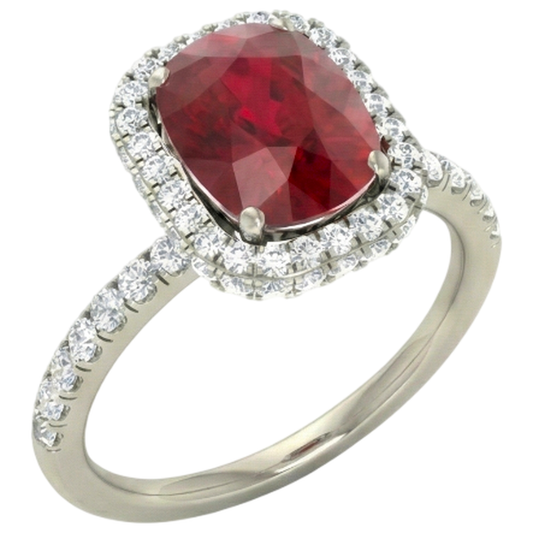 Rubino rosso taglio cuscino con anello di diamanti 10,75 carati gioielli in oro bianco