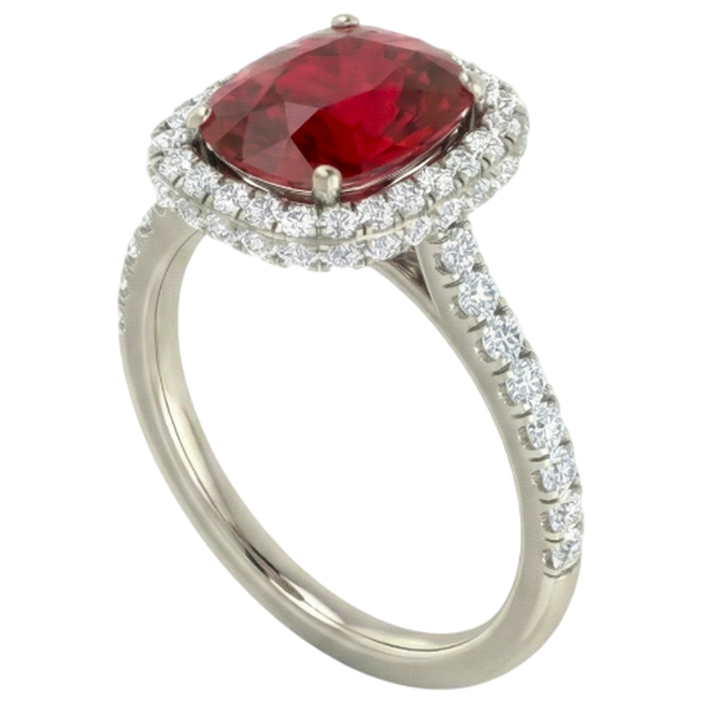 Rubino rosso taglio cuscino con anello di diamanti 10,75 carati gioielli in oro bianco