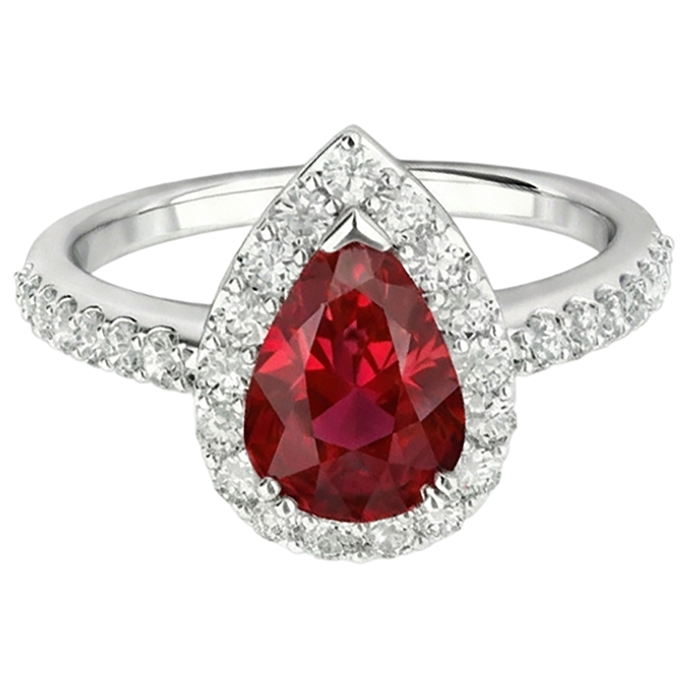 Rubino taglio pera con anello di diamanti Gioielli in oro bianco 14K 2.50 ct.