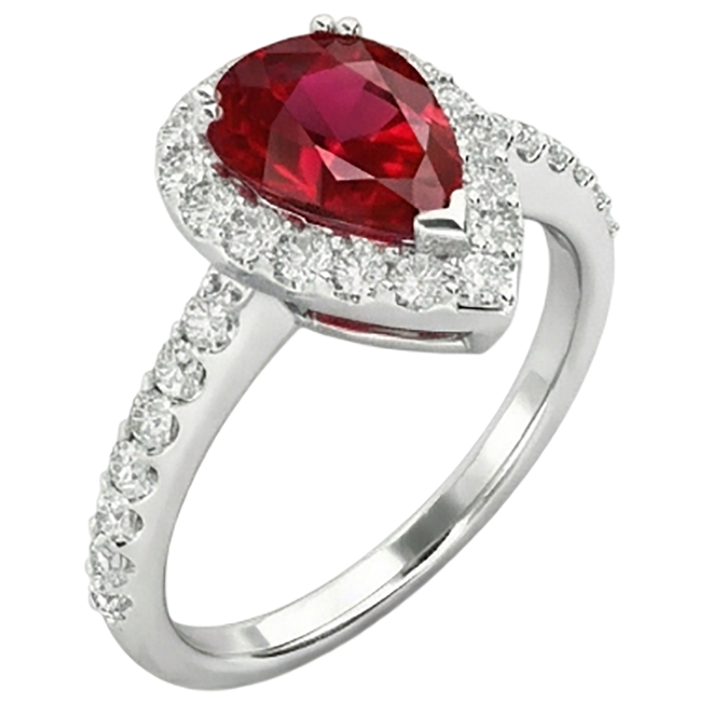 Rubino taglio pera con anello di diamanti Gioielli in oro bianco 14K 2.50 ct.