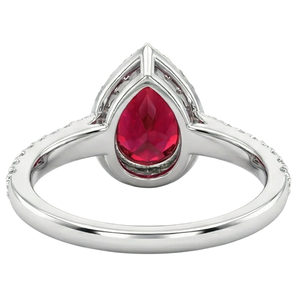 Rubino taglio pera con anello di diamanti Gioielli in oro bianco 14K 2.50 ct.