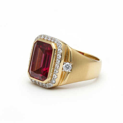 Rubino Birmano Anello Uomo 8,5-carati 10K Yellow Gold – vista frontale