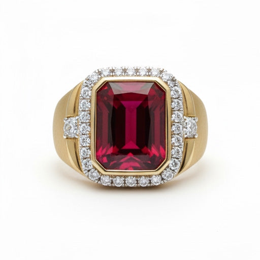 Rubino Birmano Taglio Radiant Anello Uomo in 10K Yellow Gold – vista principale