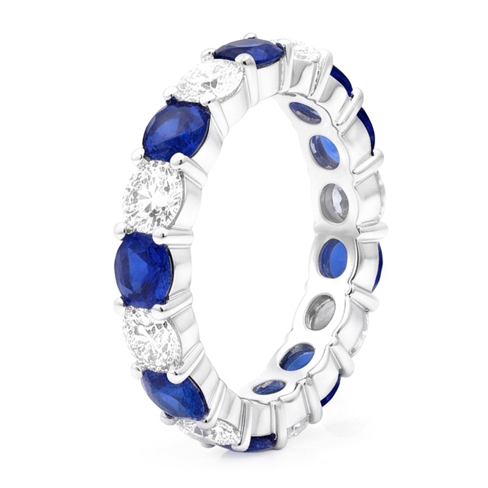 Anello di Fidanzamento a Fascia con Zaffiro Blu Naturale in Oro Bianco 18 Carati