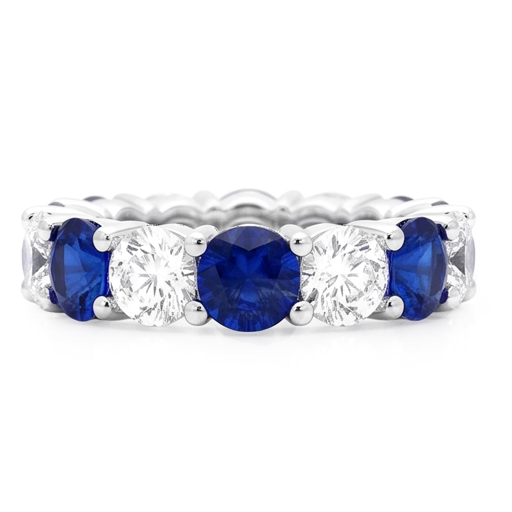 Anello di Fidanzamento a Fascia con Zaffiro Blu Naturale in Oro Bianco 18 Carati
