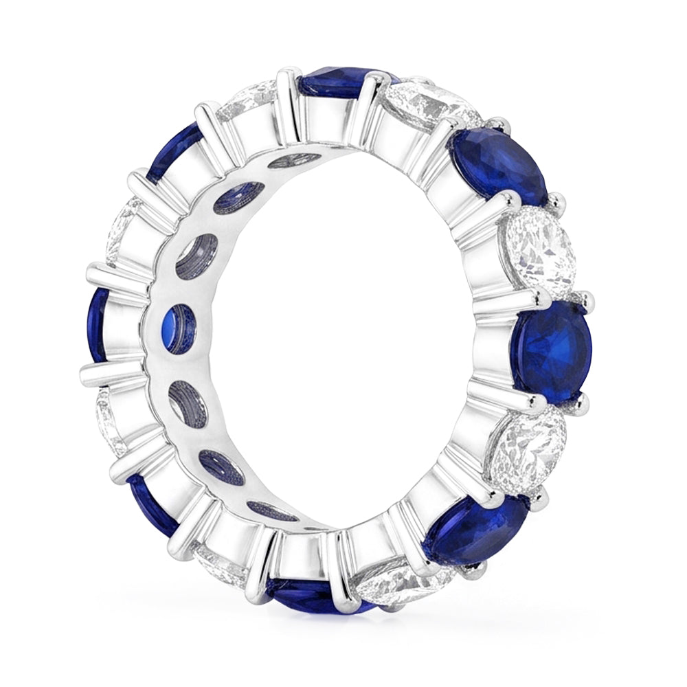 Anello di Fidanzamento a Fascia con Zaffiro Blu Naturale in Oro Bianco 18 Carati