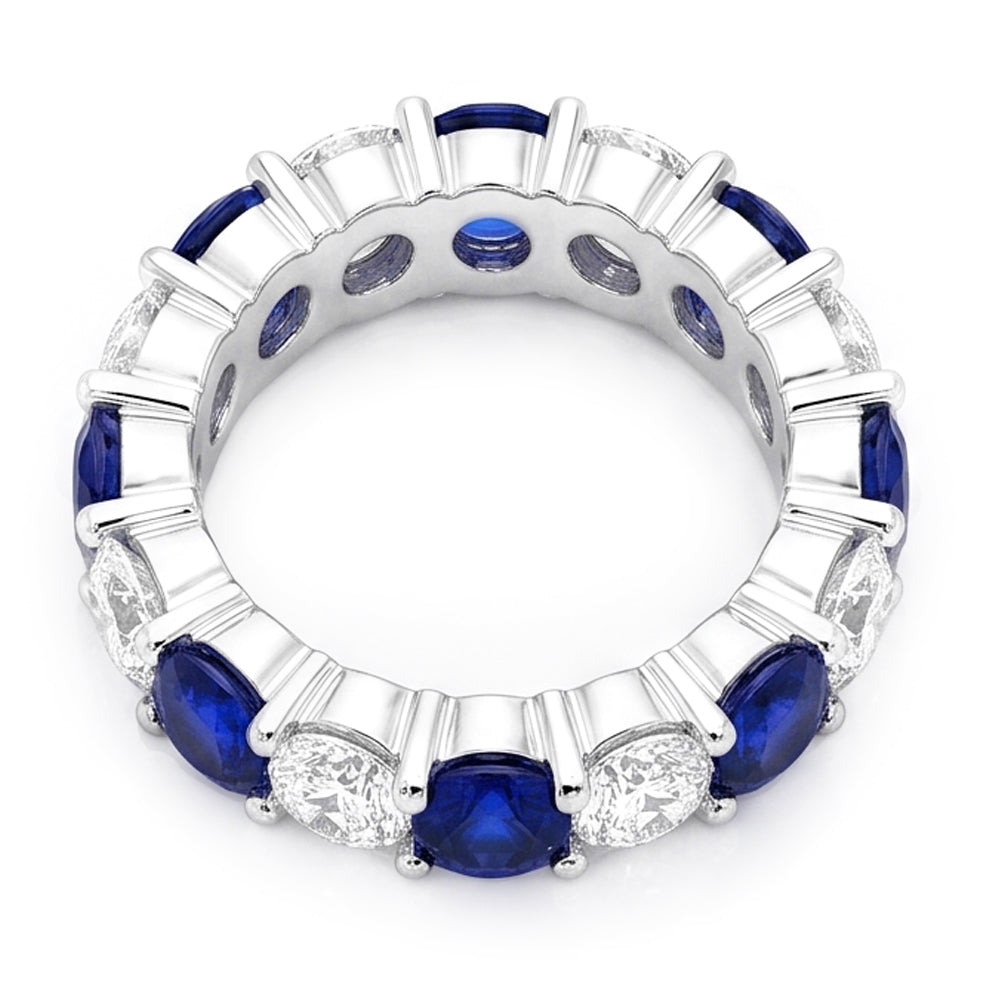 Anello di Fidanzamento a Fascia con Zaffiro Blu Naturale in Oro Bianco 18 Carati