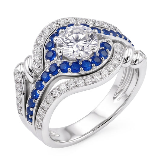 Set Di Anelli Con Diamanti. 3.50 Carati. Zaffiro Blu. Gioielli Da Donna