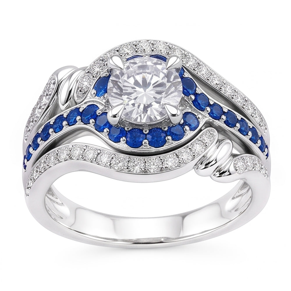 Set Di Anelli Con Diamanti. 3.50 Carati. Zaffiro Blu. Gioielli Da Donna