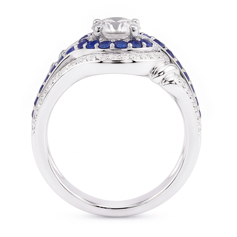 Set Di Anelli Con Diamanti. 3.50 Carati. Zaffiro Blu. Gioielli Da Donna