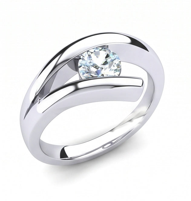 Set Di Anelli Di Fidanzamento Con Naturale Diamante Naturale Autentico ( non creato in laboratorio ) A Taglio Rotondo Da 1 Carato