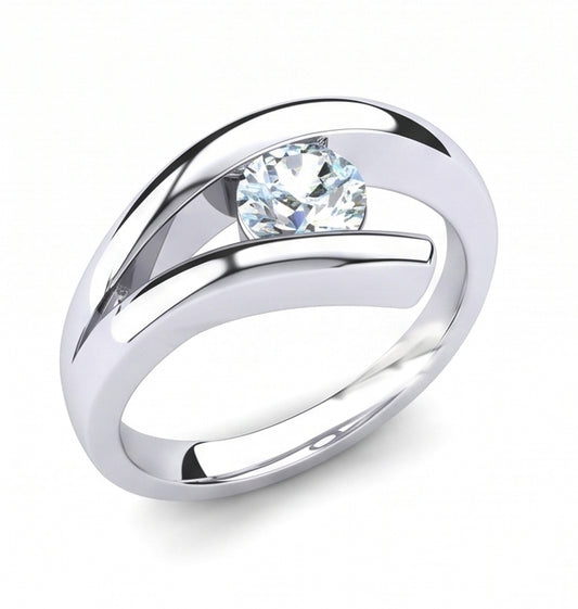 Set Di Anelli Di Fidanzamento Con Naturale Diamante Naturale Autentico ( non creato in laboratorio ) A Taglio Rotondo Da 1 Carato